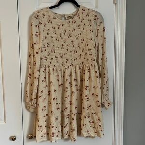 American Eagle NWT cream floral smocked long sleeve dress size medium